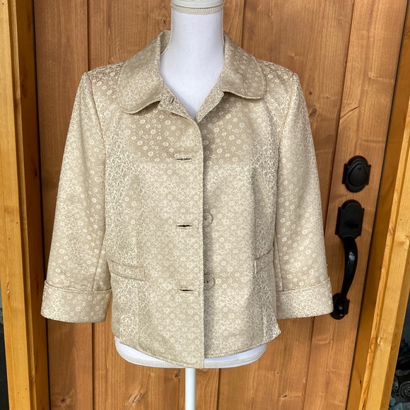 Gorgeous Rare Vintage Liz Claiborne Jacket Gold Brocade EUC Size 14 - Picture 2 of 16